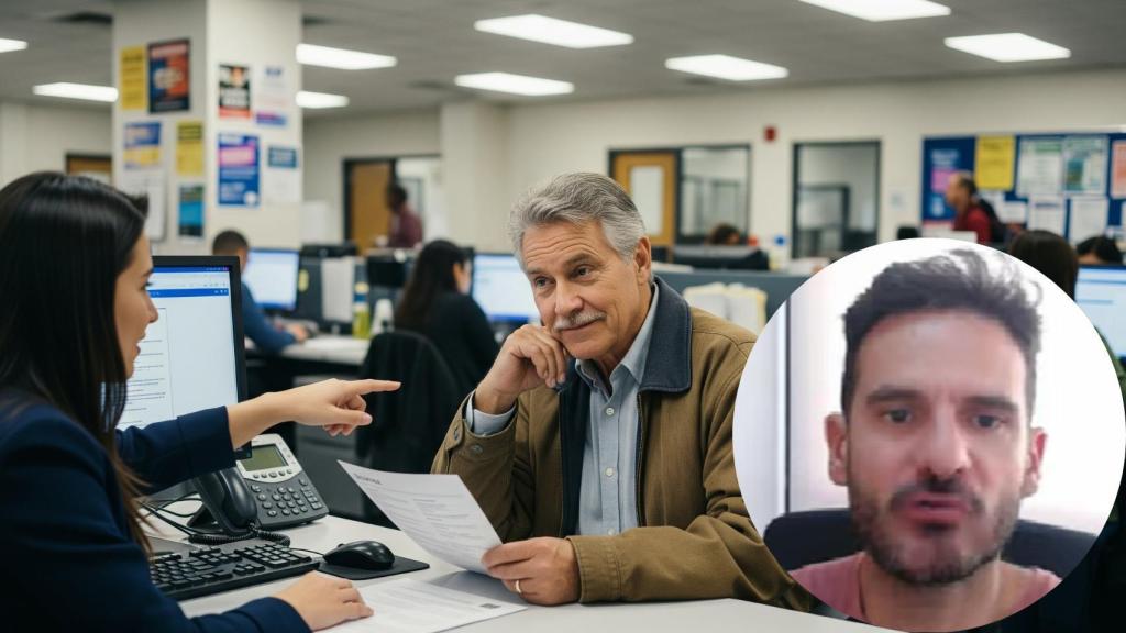 Montaje de Sergio Sánchez con una persona solicitando la jubilación en una imagen creada con IA.