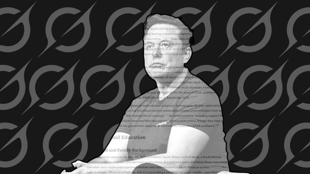 Fotomontaje con la cara de Musk y el logo de Grok.