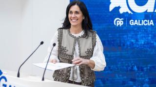La secretaria general del PPdeG, Paula Prado, en rueda de prensa en la sede de los populares gallegos.