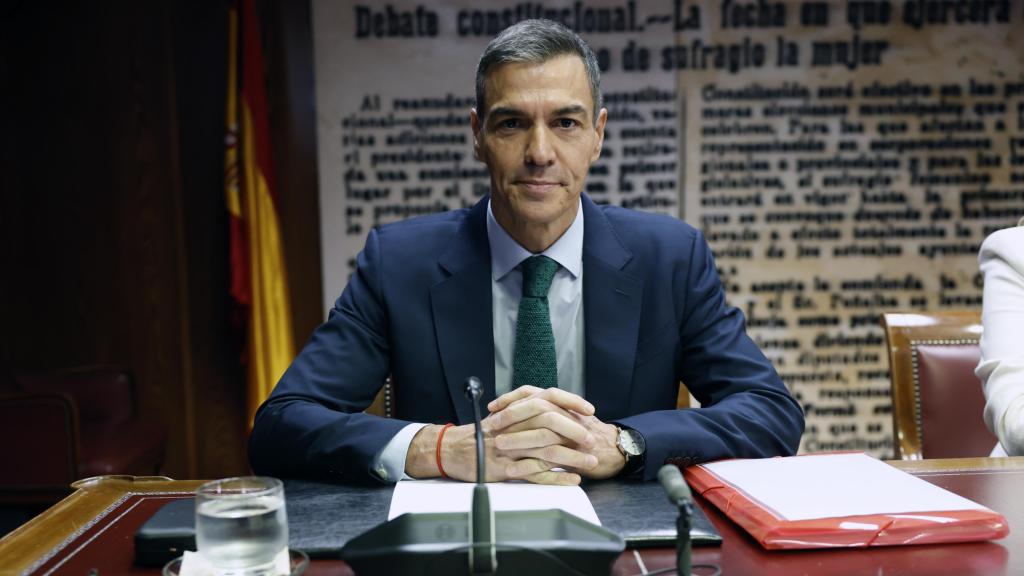 El presidente del Gobierno, Pedro Sánchez, momentos antes de su comparecencia este jueves ante la comisión de investigación del caso Koldo.