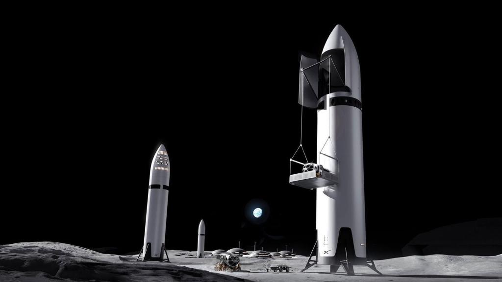 Dos Starship situadas en la Luna, en una representación artística.