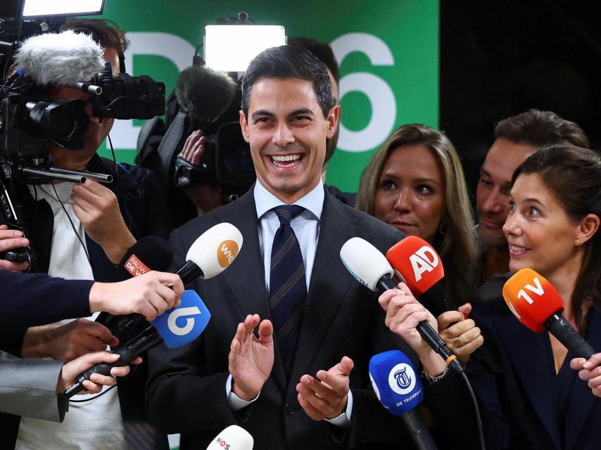 D66 frontman Rob Jetten spoke to the press.