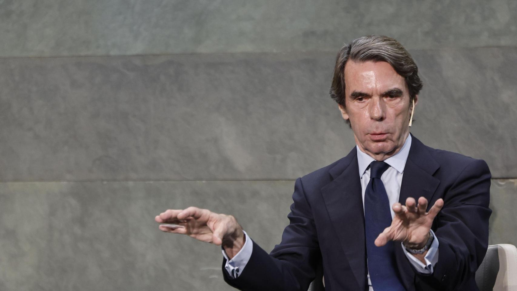 Aznar, en la presentación de su nuevo libro 'Orden y libertad', este jueves en Madrid.