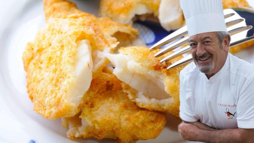 Karlos Arguiñano, en una imagen de archivo, junto a un plato de pescado rebozado.