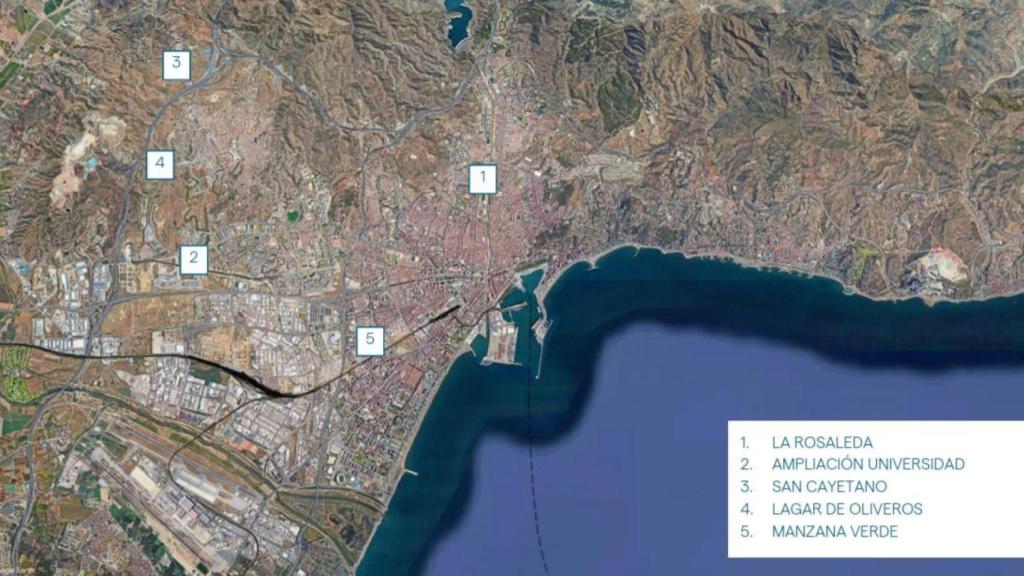 Mapa con la localización de las parcelas a estudiar para la Nueva Rosaleda.