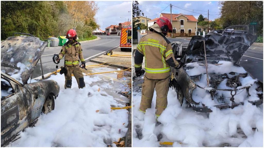 Calcinado por completo un coche en Oleiros (A Coruña).