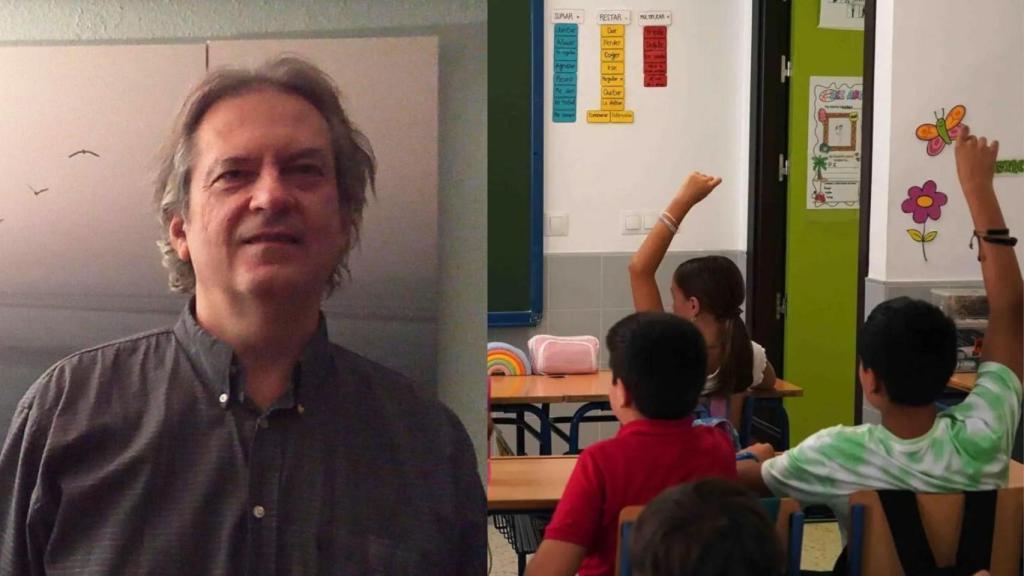 Un aula y el profesor Eduardo Esteban.