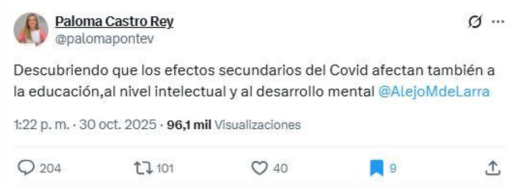 El mensaje publicado en X por la diputada del PSOE en el Parlamento gallego Paloma Castro Rey.