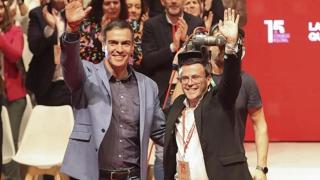 Miguel Ángel Gallardo y Pedro Sánchez en un mitin del PSOE.