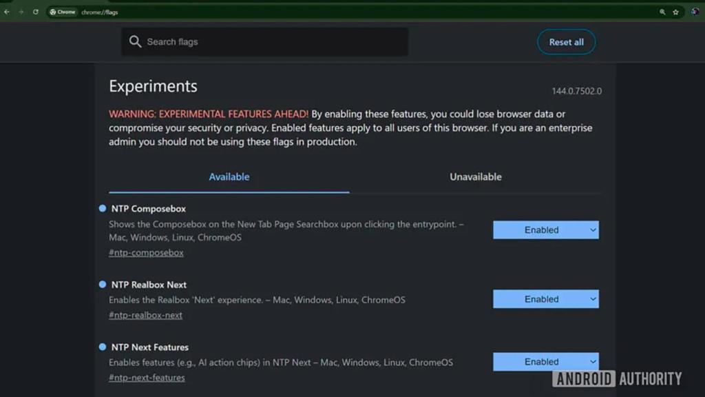 Las flags para activar los dos botones en Chrome Canary