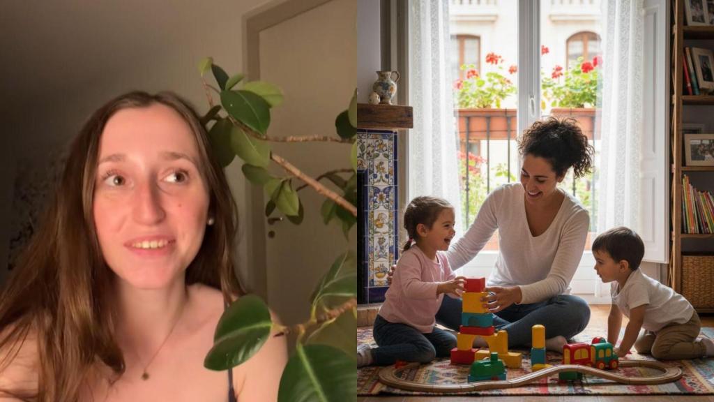 Sara y una joven niñera creada con IA.