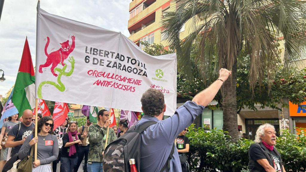 Imágenes de la manifestación, este sábado, en Zaragoza.