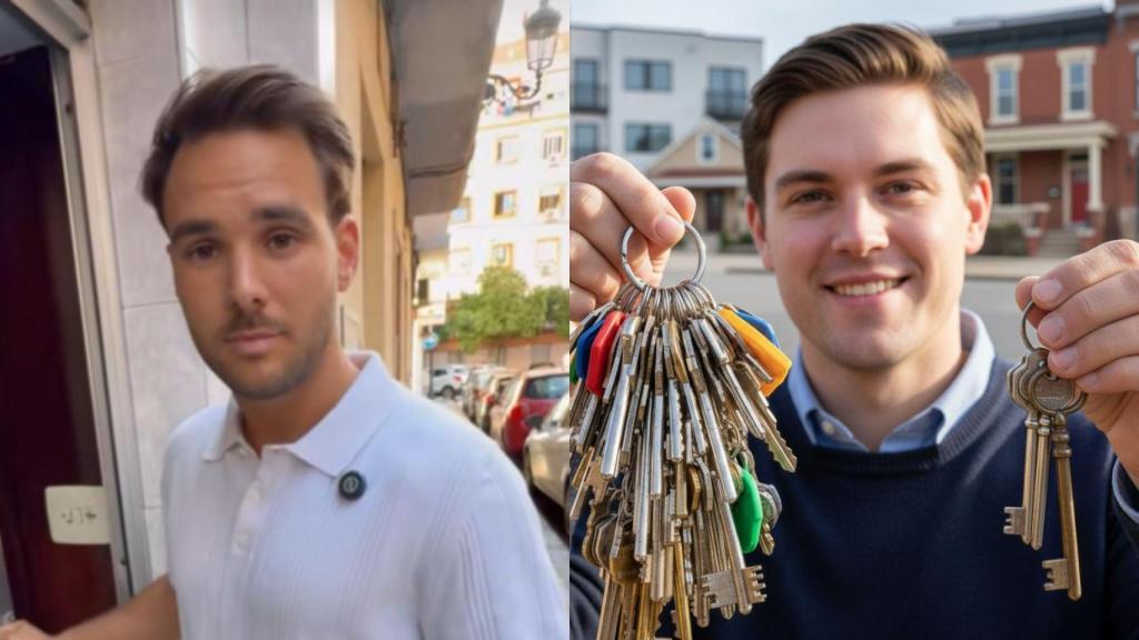 Imagen de Carlos Carbonell y una imagen generada por IA de un propietario con varias viviendas.