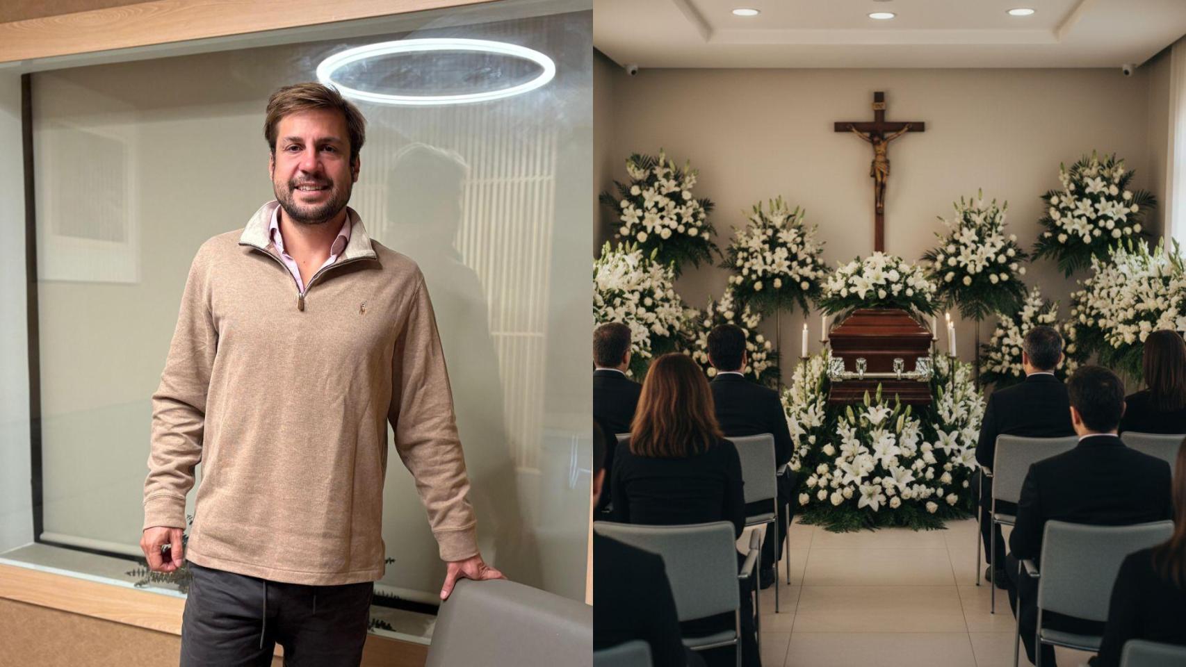 Imagen de Alejandro Nieto y una imagen generada por IA de un funeral.