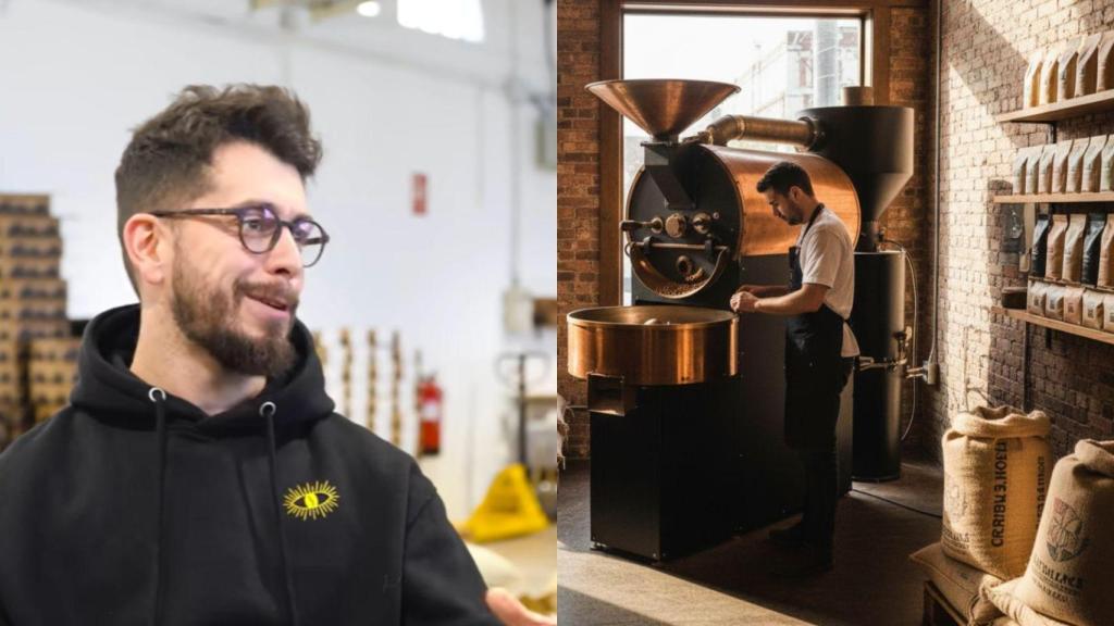 Jano y una imagen creada con IA de una persona con un tostador de café.