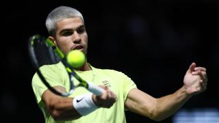Carlos Alcaraz, en el partido ante Cameron Norrie en el Masters 1.000 de París.