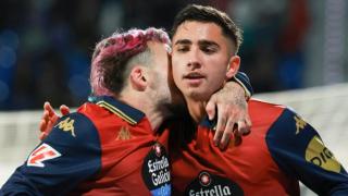 Mella y Yeremay celebran el 0-2 frente al Zaragoza.