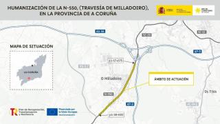 Avanzan las obras de la travesía de Milladoiro, en Ames, con restricciones al tráfico