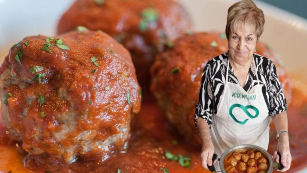 Conchita Polo, con sus albóndigas con tomate.