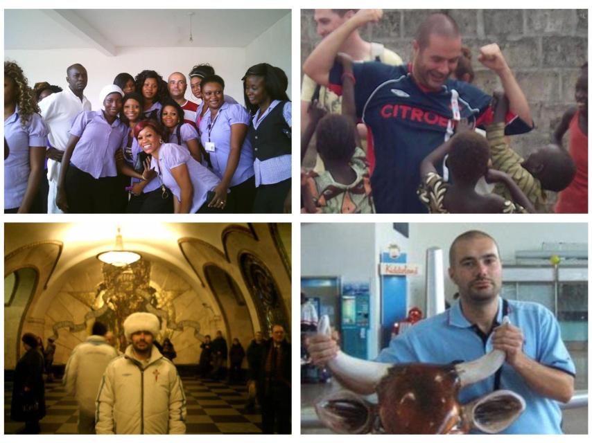 José Antonio Sánchez en varios de sus viajes: Bruselas, Moscú y Gambia