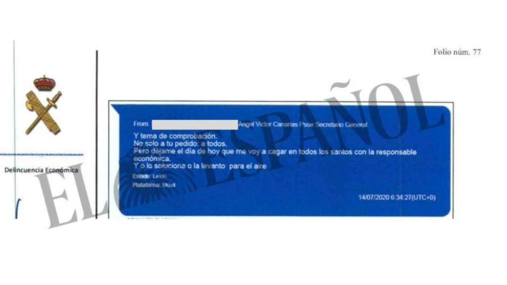 Otra de las comunicaciones intervenidas a Ángel Víctor Torres.