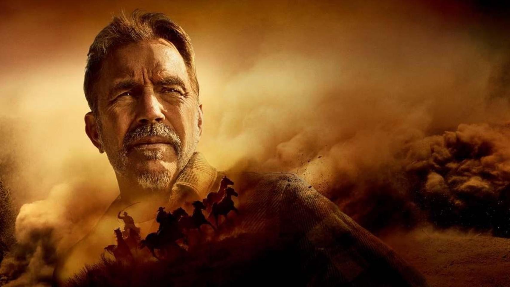 Cartel oficial de 'El Lejano Oeste por Kevin Costner', la docuserie épica que estrena Canal Historia este lunes.