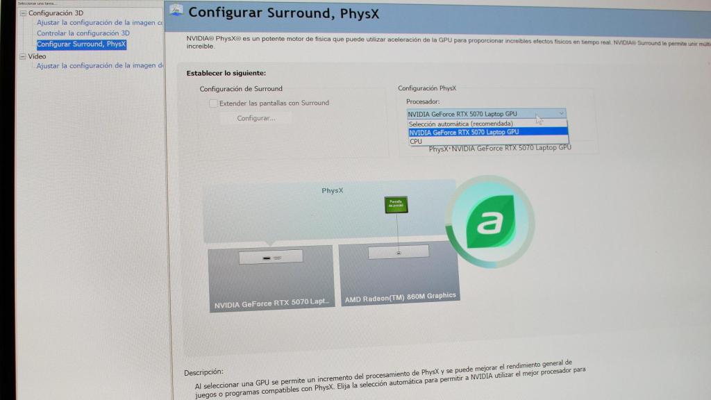 Configurando Physx con la gráfica dedicada NVIDIA RTX 5070