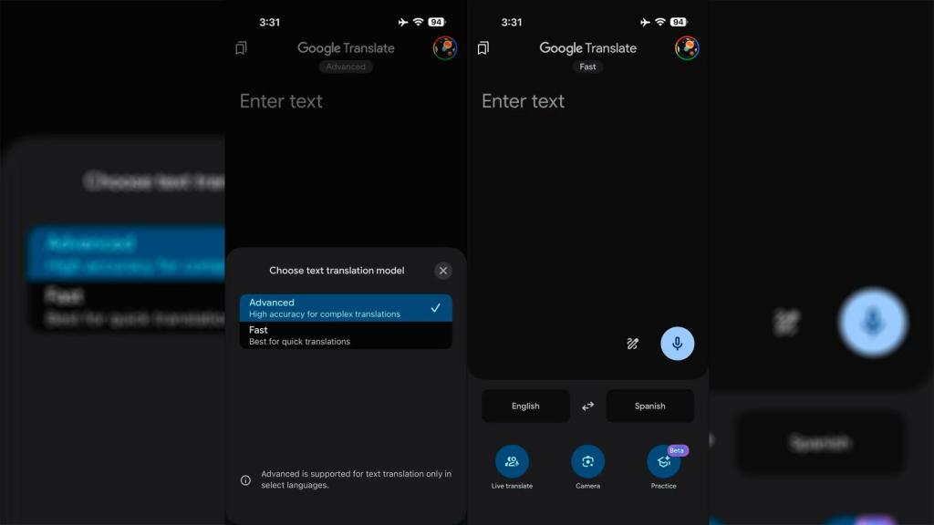 Imagen del nuevo selector de modo de Google Translate