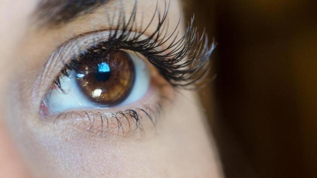 Primer plano de ojo con largas pestañas.