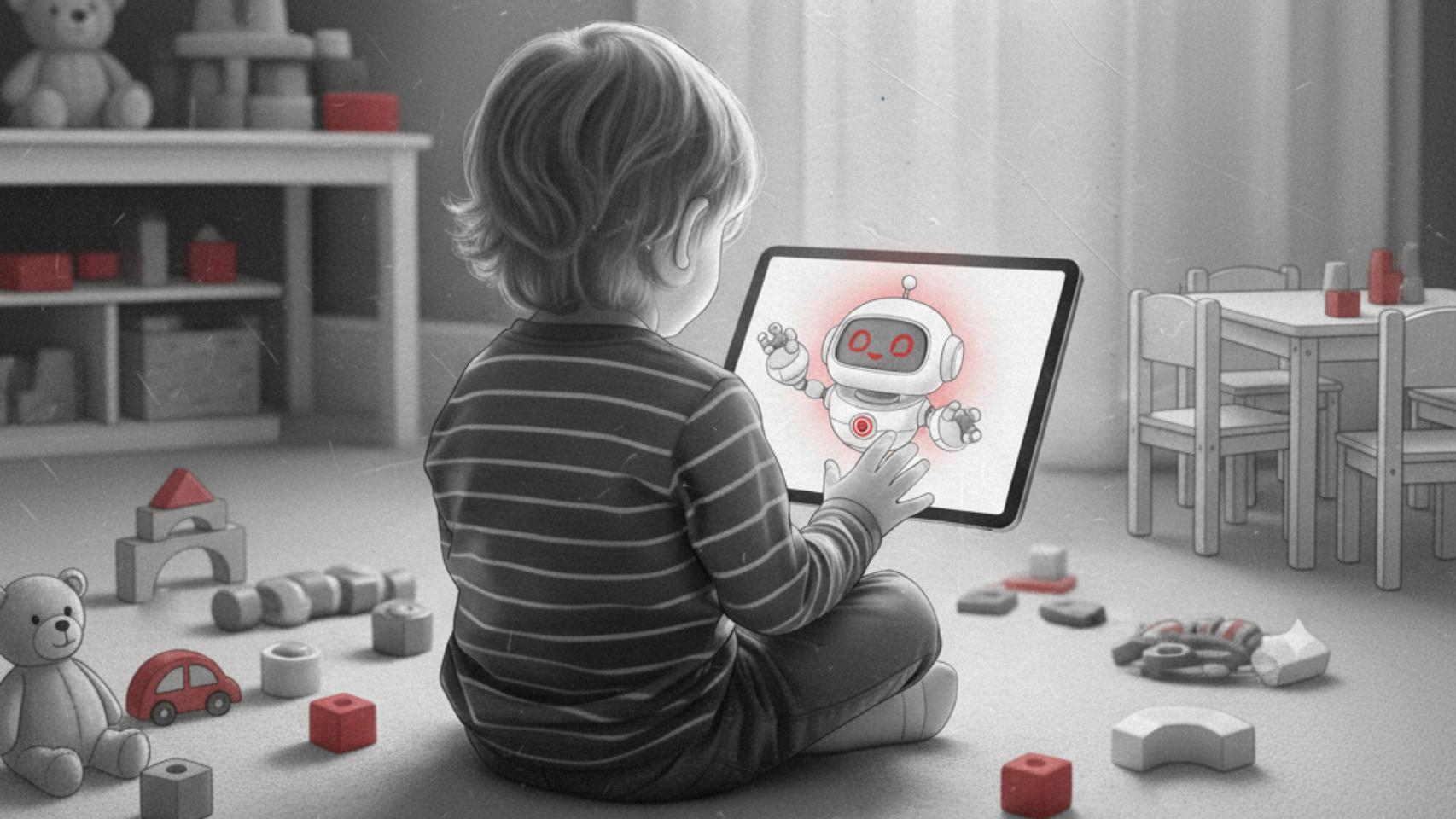 Ilustración de un menor jugando con una herramienta de inteligencia artificial