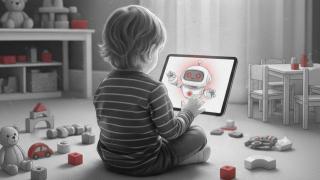 Ilustración de un menor jugando con una herramienta de inteligencia artificial