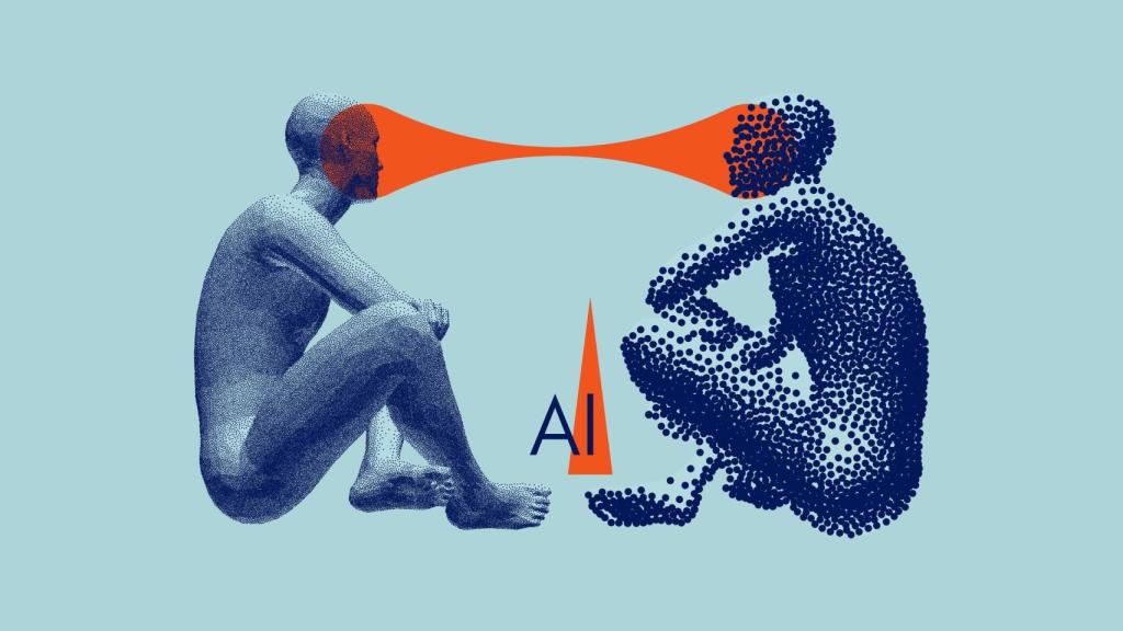 Ilustración sobre la comunicación entre un ser humano y la IA.