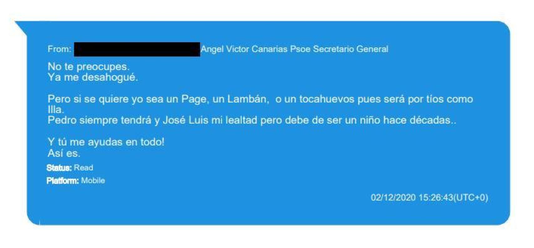 'Wasap' de desahogo de Ángel Víctor Torres a Koldo García.
