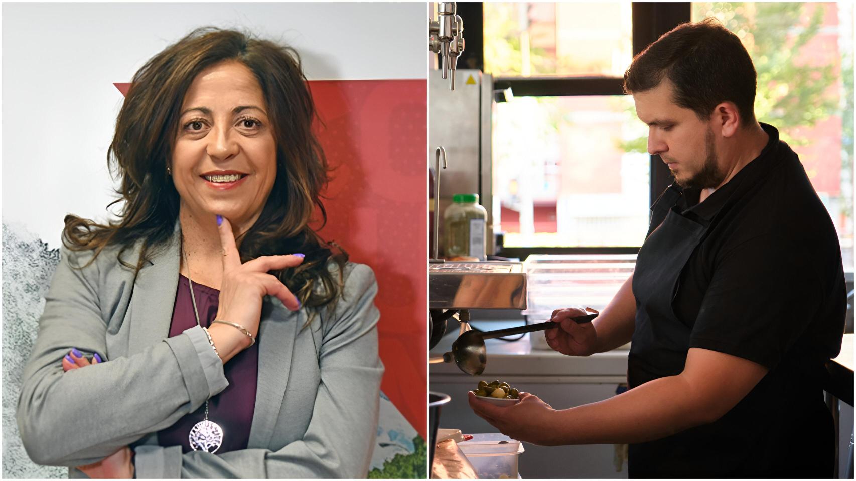 Sonia Álvarez junto a un camarero.