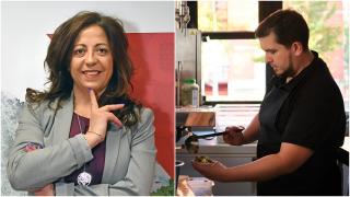 Sonia Álvarez junto a un camarero.