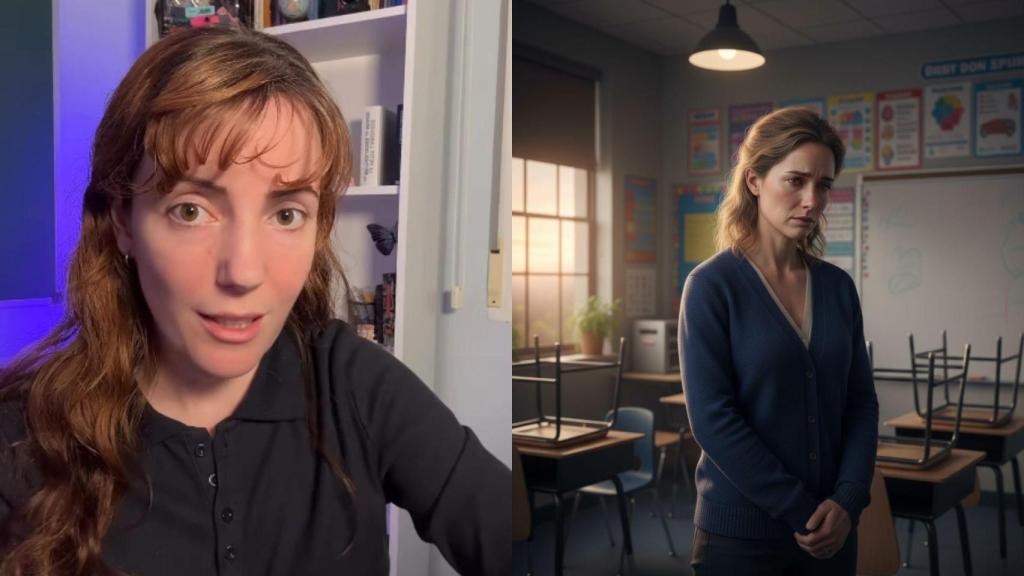 Imagen de Beatriz y una imagen generada por IA de una profesora.