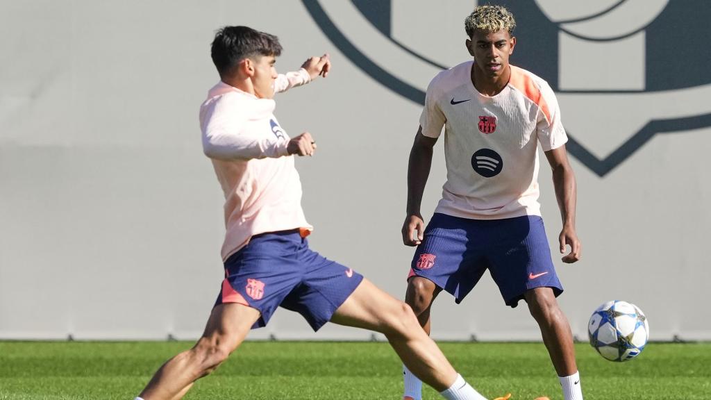 Lamine Yamal, en el entrenamiento de este martes del FC Barcelona