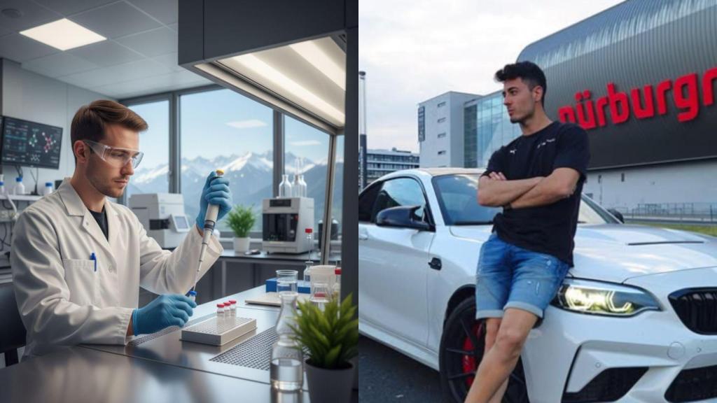 Imagen generada por IA de un joven farmacéutico y una imagen de Fernando.