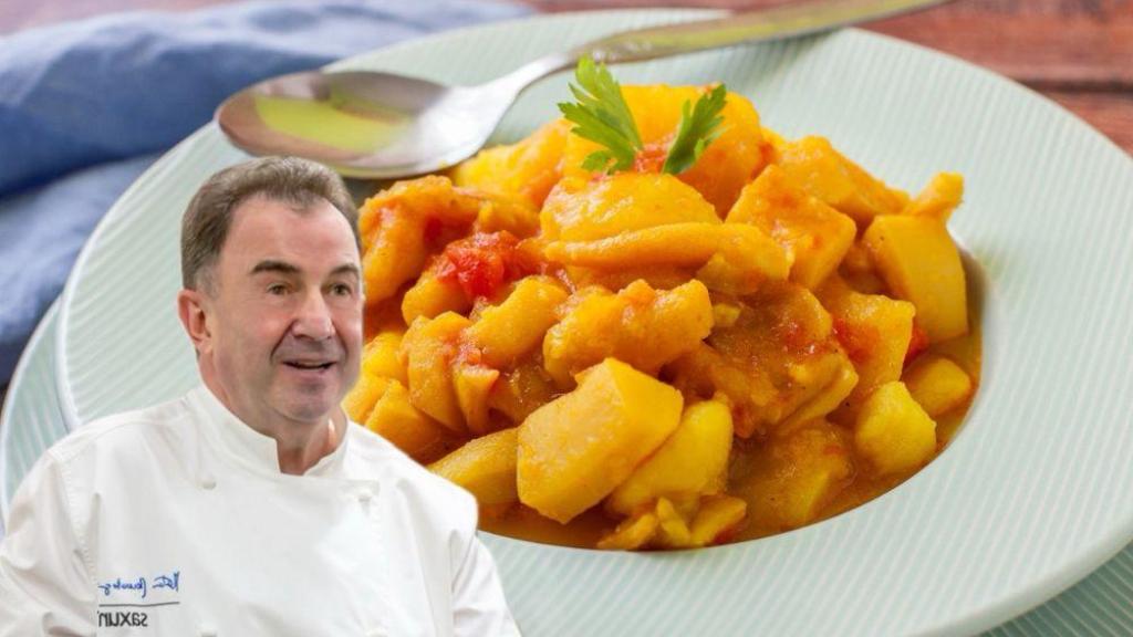 El chef Martín Berasategui junto a un guiso con patatas.