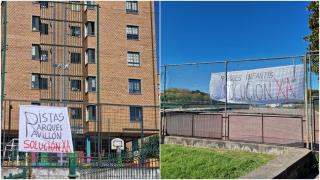 Pancartas en protesta de las instalaciones deportivas de un colegio