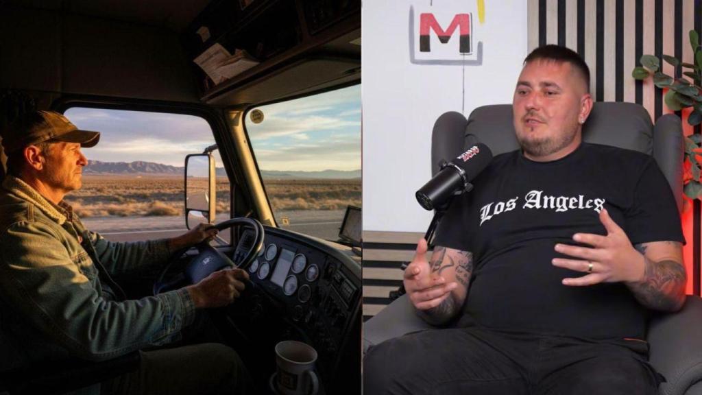Montaje de Manu Trucks (derecha) y un camionero generado por IA.