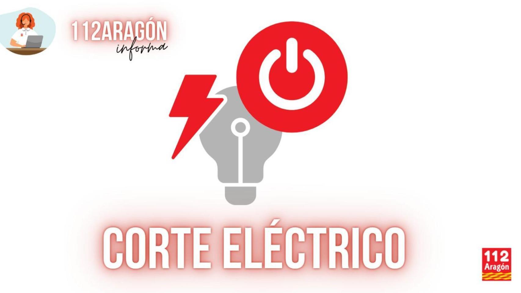 Aviso del 112 Aragón anunciando el corte eléctrico.