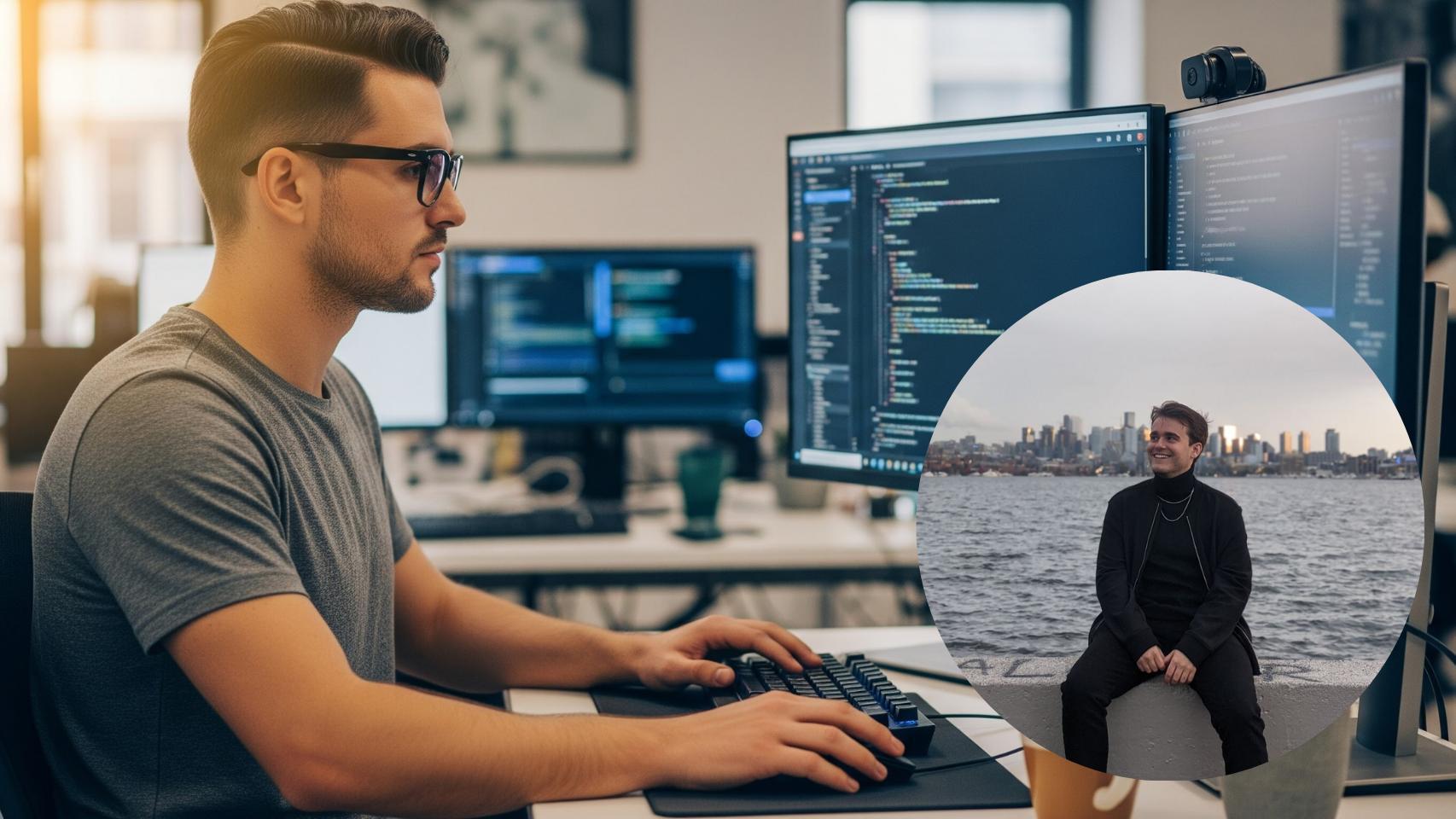 Montaje de Álvaro con un ingeniero trabajando en una imagen creada con IA.