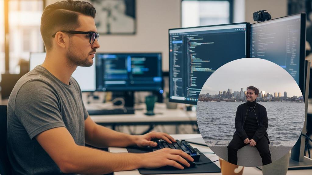 Montaje de Álvaro con un ingeniero trabajando en una imagen creada con IA.