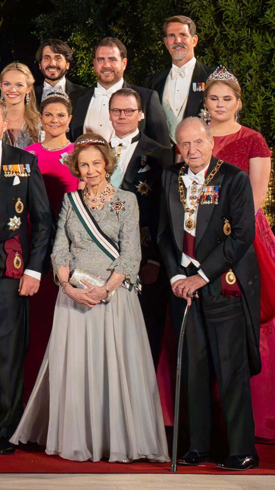 Los reyes Juan Carlos y la reina Sofía en la boda del príncipe heredero Hussein bin Abdullah y Rajwa Al Saif, en Amman, el 1 de junio de 2023.