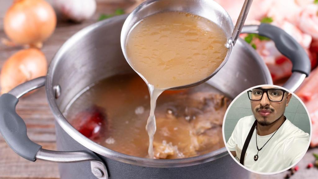 El carnicero Alex The Butcher junto a una olla con caldo.