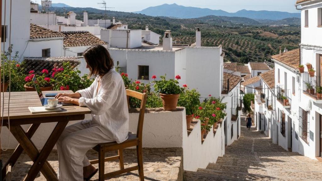 Autónoma trabajando en un pueblo.