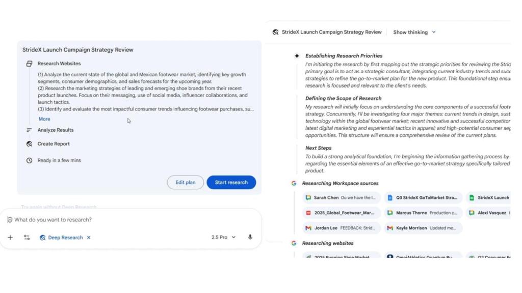 Deep Research Gemini realizando una investigación