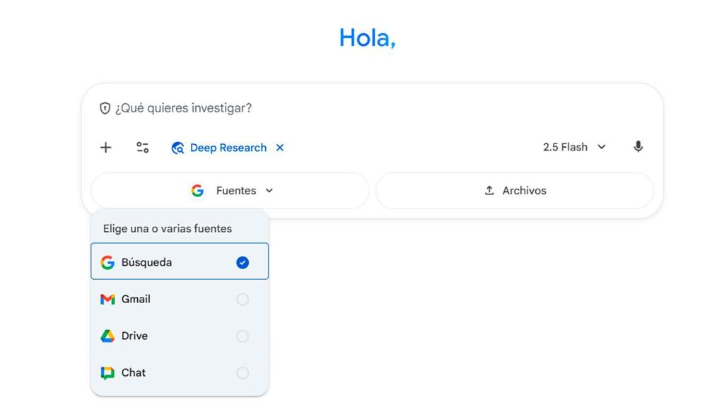 La interfaz de Gemini Deep Research