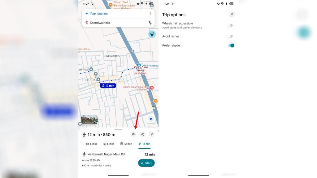La función Elige sombra de Google Maps